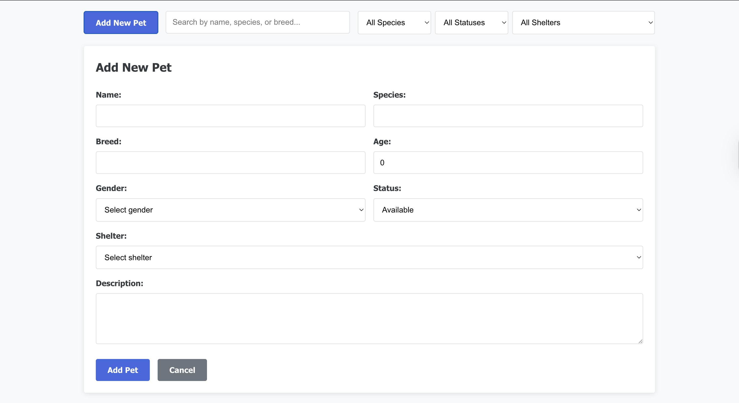 Pet Adoption Management System